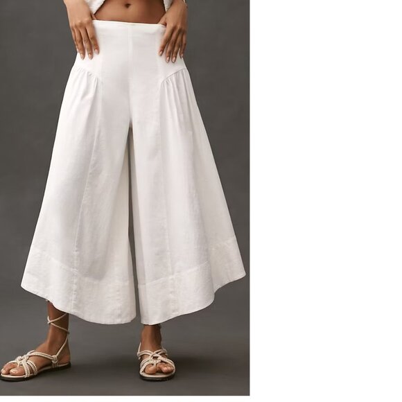 By Anthropologie Linen Extended Waist Pants size 8 white new - Picture 2 of 5